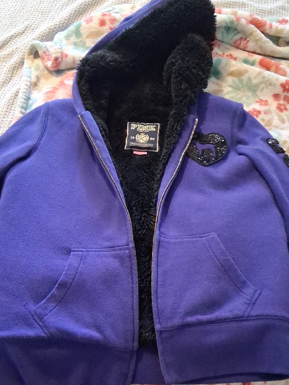 2011 PINK Victoria's Secret Purple Sherpa-Lined Hoodie Jacket